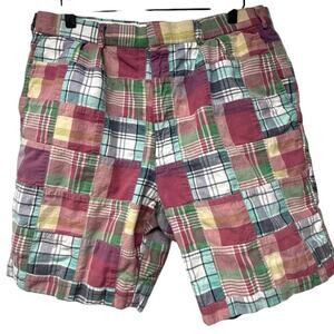 Vintage English Sports Shop Men’s Size 36 Madras Plaid Shorts Maroon Blue Preppy